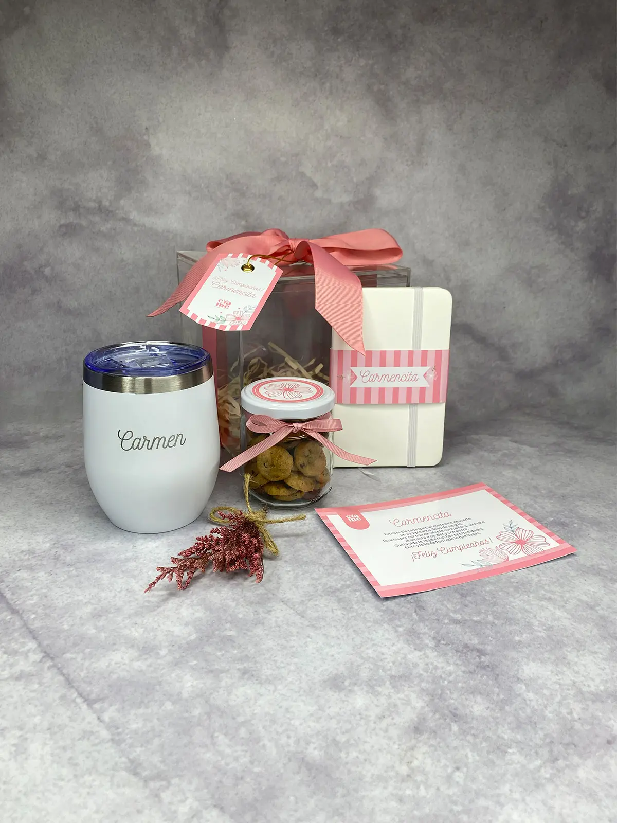 Regalo cumpleaños personalizado con libreta personalizada, vaso mug grabado láser, jar galletas Chips Ahoy