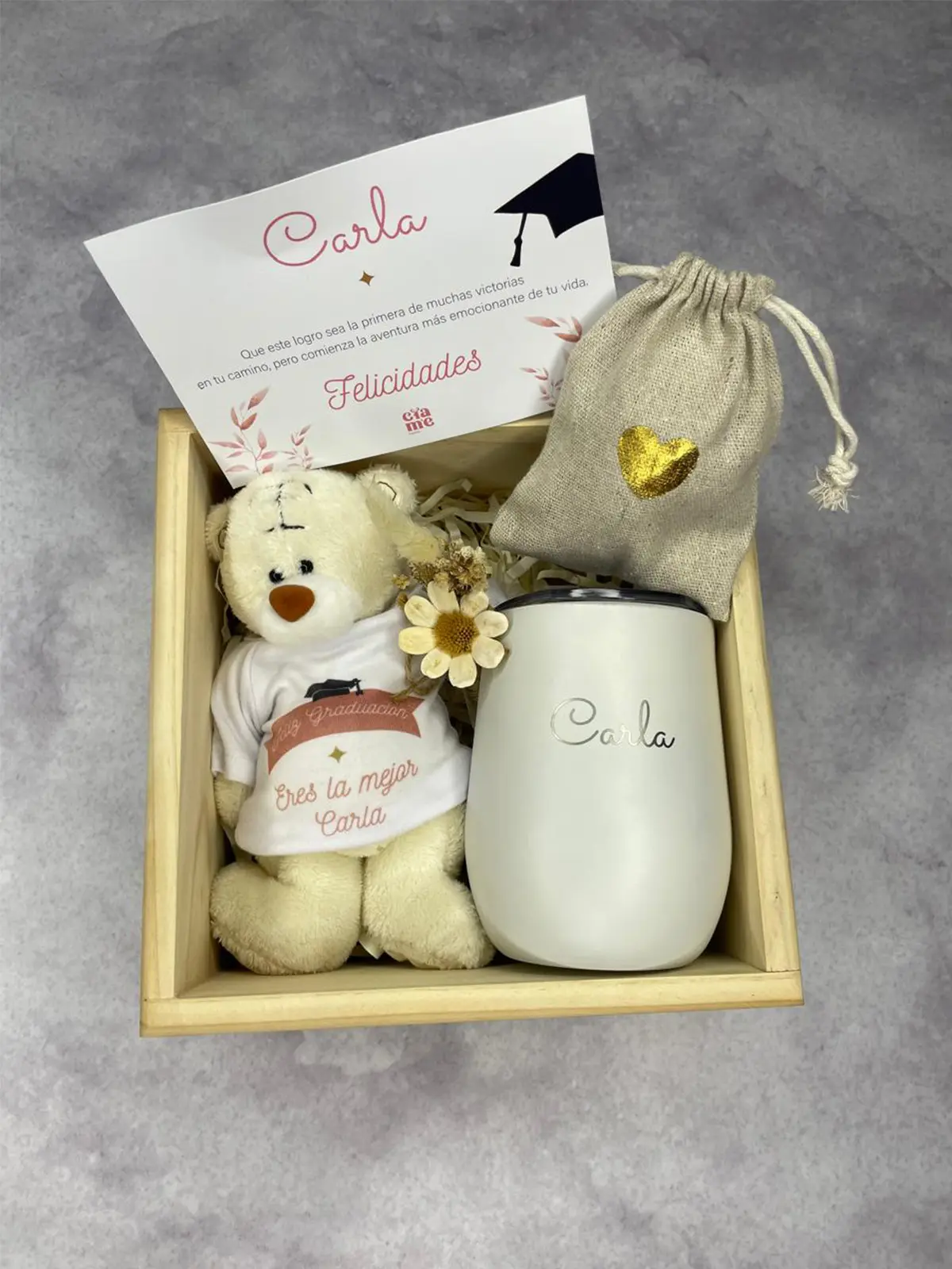 Regalo de graduación personalizado con peluche osita sublimada, vaso mug grabado láser, bolsa tocuyo